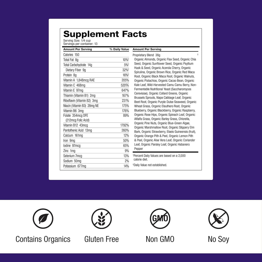 Dr. Schulze'S Superfood Ultra | Organic Super Food Powder | Vitamin B Complex and 520% Vitamin C | May Help Boost Energy & Improve Fitness | Vegan, Non-Gmo & Gluten-Free | 17.4 Oz