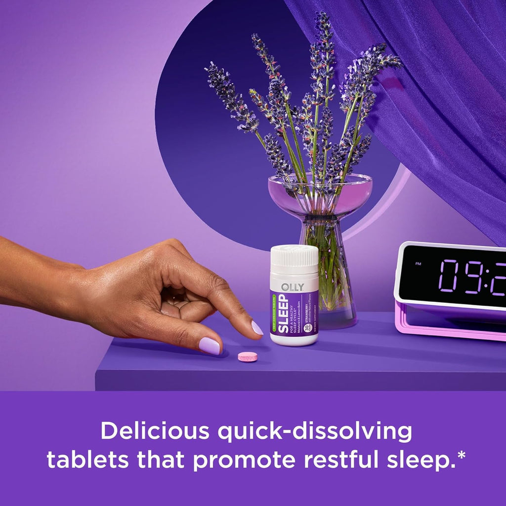 OLLY Sleep Fast Dissolves, 3Mg Melatonin, Lemon Balm, Strawberry Flavor, 30 Day Supply - 30 Count