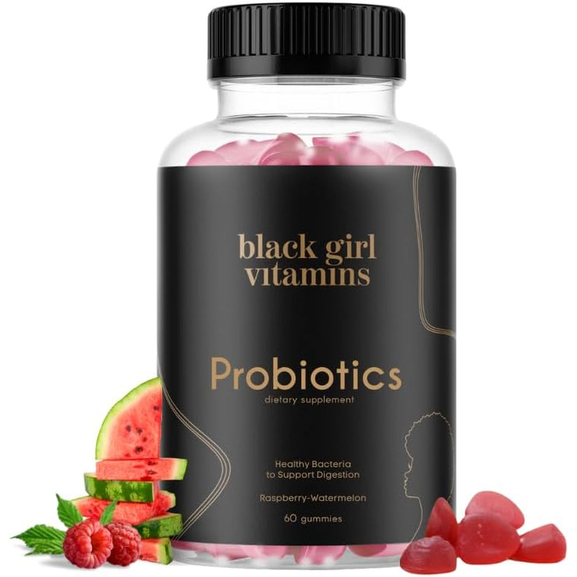 Black Girl Vitamins - Probiotic Gummies for Digestive Health and Immune Support, Gluten-Free Vitamins, (Raspberry-Watermelon), 60Ct