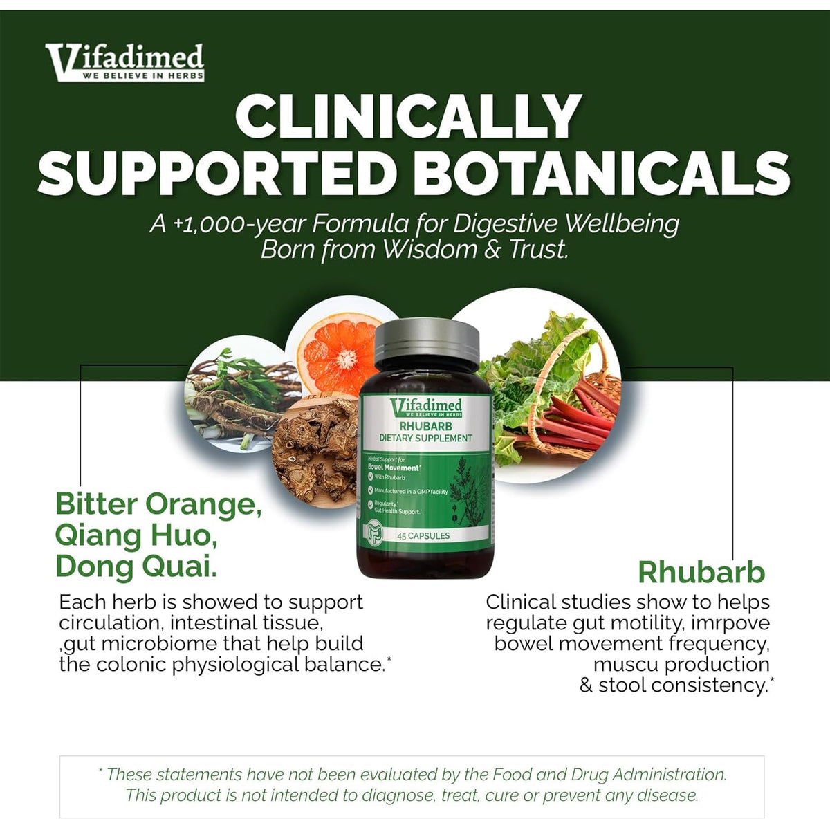Rhubarb,Gut Motility Activator for Bowel Movement & Constipation Relief,Regularity,Bloating & Gas Relief,Mucus Production Assist,Lining & Microbiome Support, 45 Capsules