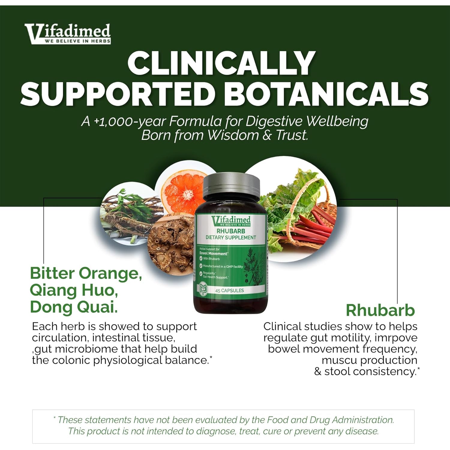 Rhubarb,Gut Motility Activator for Bowel Movement & Constipation Relief,Regularity,Bloating & Gas Relief,Mucus Production Assist,Lining & Microbiome Support, 45 Capsules