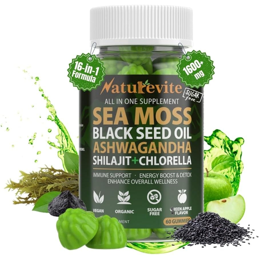 16 in 1 Sea Moss Gummies — Us-Made, 3X Potent Seamoss Gummies for Men and Women with Black Seed Oil, Ashwagandha, Burdock, and More — Supports Immunity, Energy & Vitality (30-Day Supply, 60 Gummies)