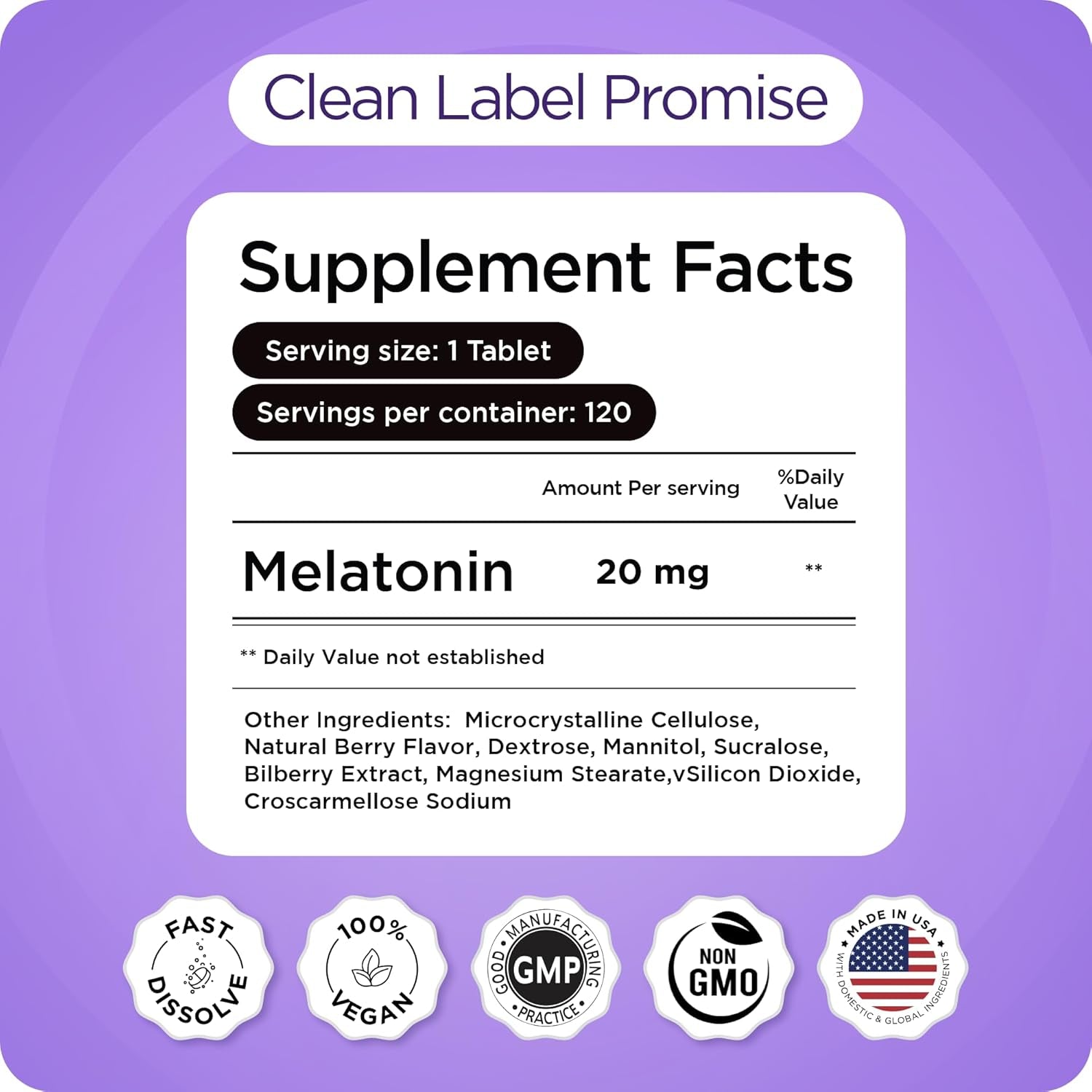 Melatonin 20Mg Fast Dissolve Tablets - High Potency, Fast Acting, Natural Sleep Support - Sleep Aids for Adults - Non-Groggy, Drug-Free Formula - 120 Sleeping Pills (120 Count (Pack of 1))