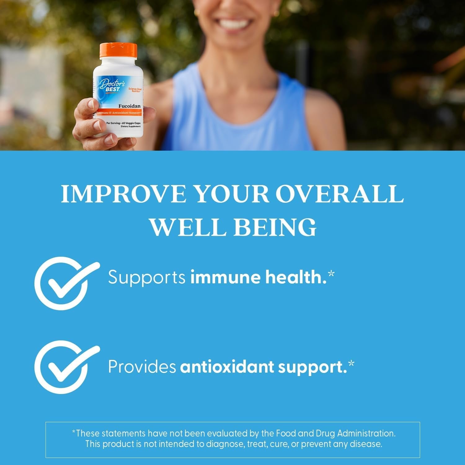 Doctor'S Best Fucoidan Supplement for Men & Women - Fucoidan Extract Capsules from Seaweed, Immune Health & Antioxidant Support, 600 Mg per Serving, Gluten Free, Non-Gmo, Vegan - 60 Veg Caps