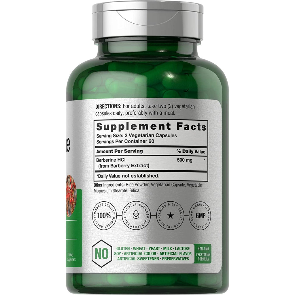 Horbaach Berberine HCL Supplement | 500Mg | 120 Capsules | from Barberry Extract | Therapeutic Grade | Vegetarian, Non-Gmo, Gluten Free