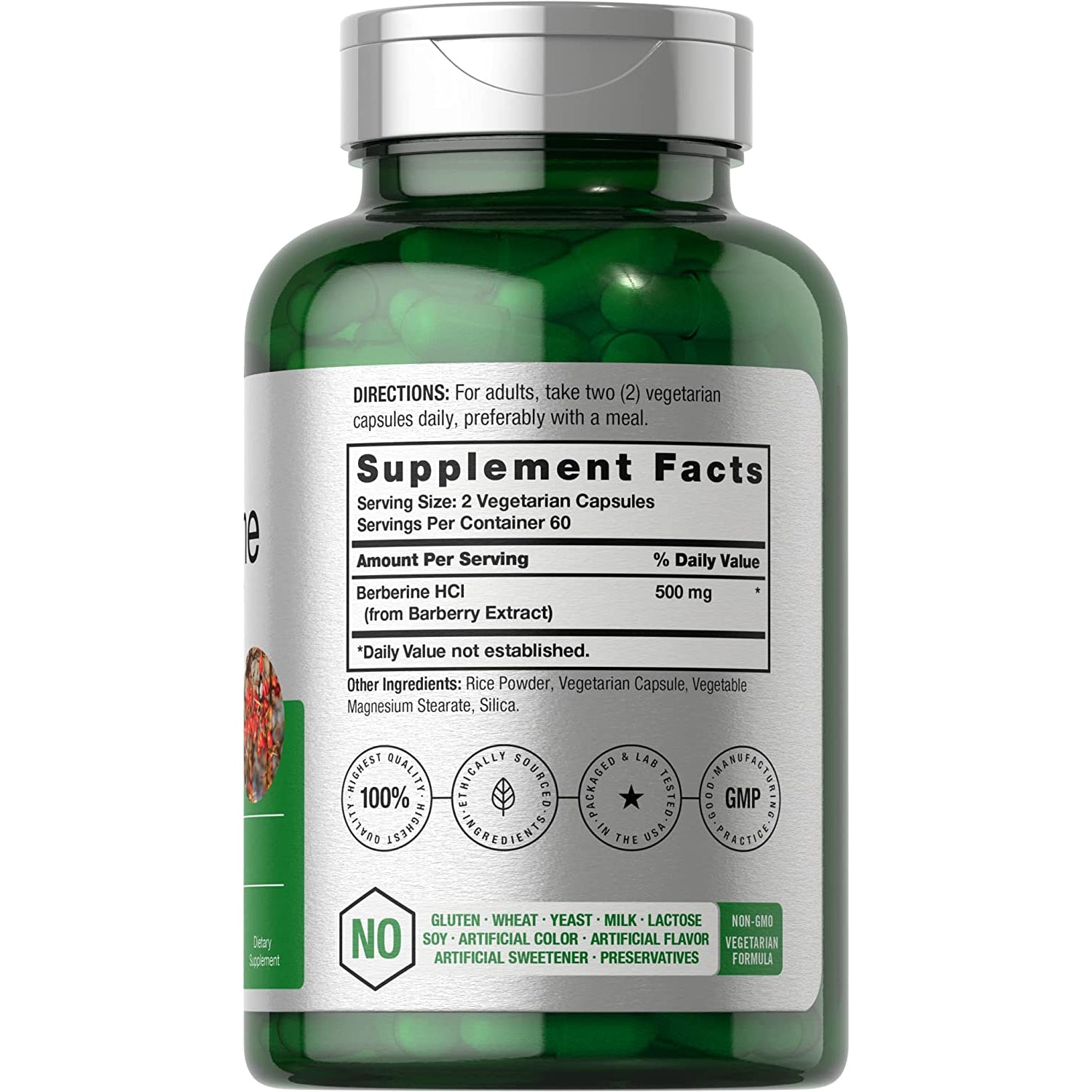 Horbaach Berberine HCL Supplement | 500Mg | 120 Capsules | from Barberry Extract | Therapeutic Grade | Vegetarian, Non-Gmo, Gluten Free