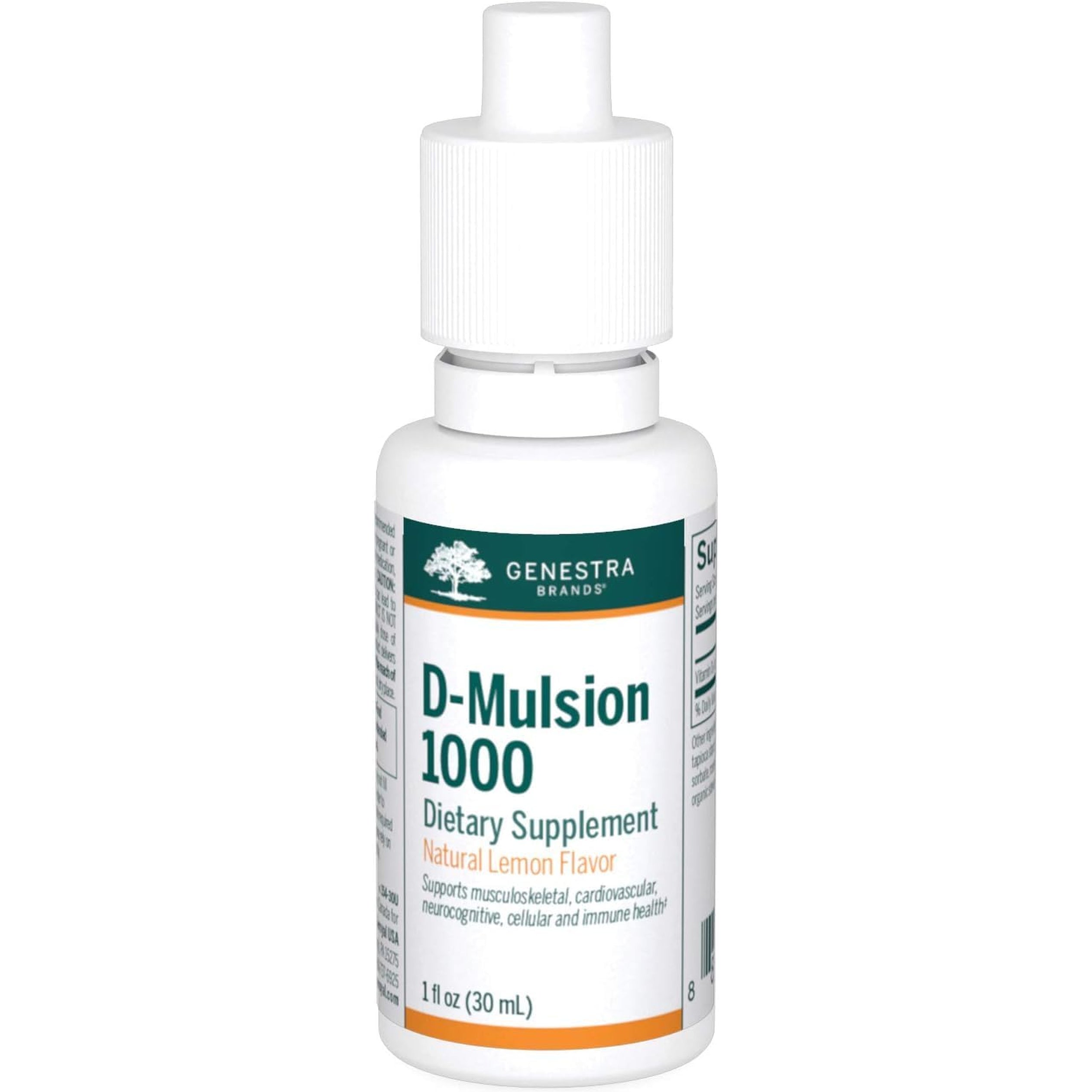 Genestra Brands D-Mulsion 1000 - Liquid Vitamin D Supplement - Natural Lemon Flavor - 1 Fl Oz