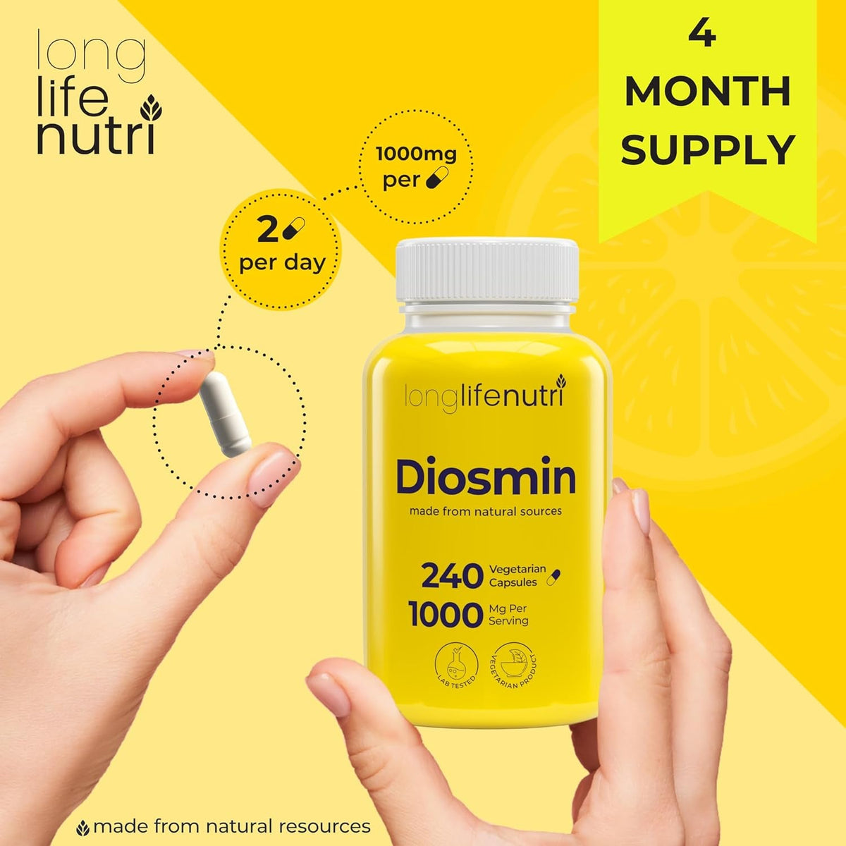Diosmin 1000Mg Advanced Formula - 240 Capsules for Circulatory Health Support, 4-Month Supply, Non-Gmo, Made in USA - Daily Wellness Supplement
