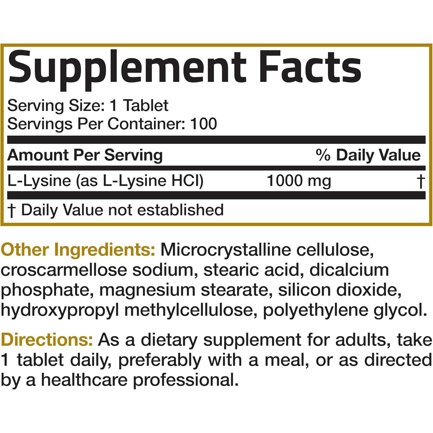 Bronson L-Lysine Extra Strength 1000 MG per Tablet High Potency, Immune Support & Supports Collagen Synthesis, Non-Gmo, 100 Vegetarian Tablets