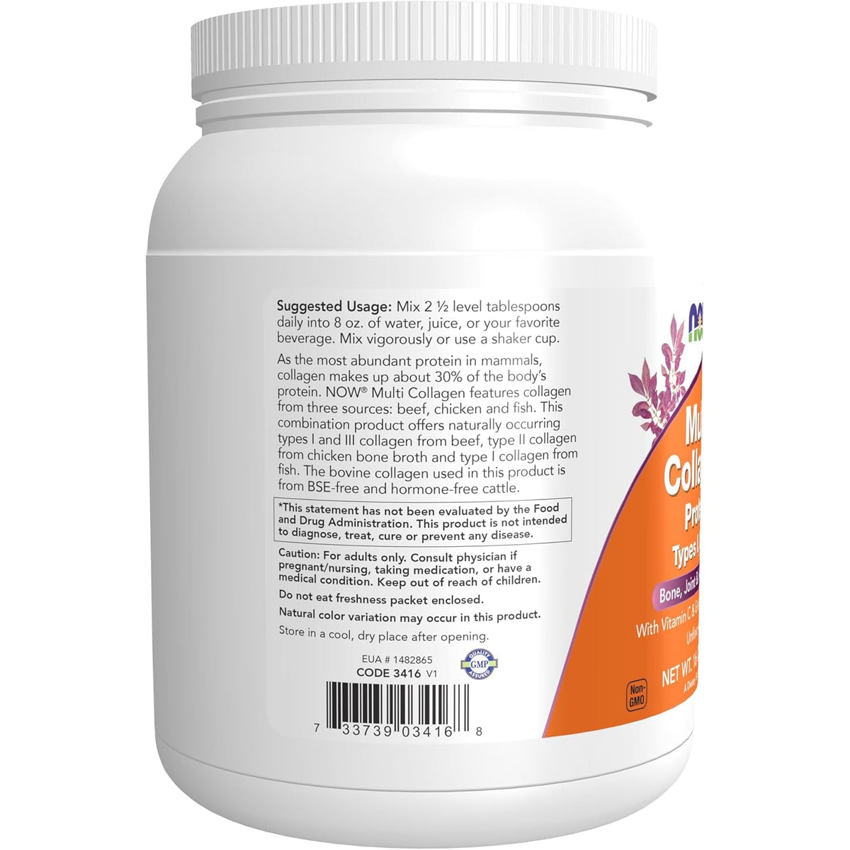 Now Foods Supplements, Multi Collagen Protein Types I, II & III Powder, Bone, Joint, and Skin Health, 16 Oz (454 G)