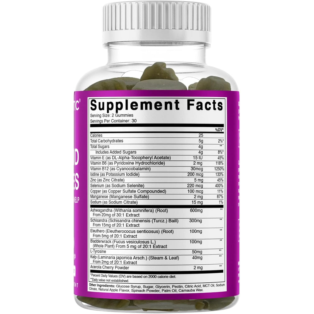 Vitamatic Vegan Thyroid Support Gummies with Iodine & Kelp – 60 Count Improve Your Energy & Increase Metabolism – Plant-Based