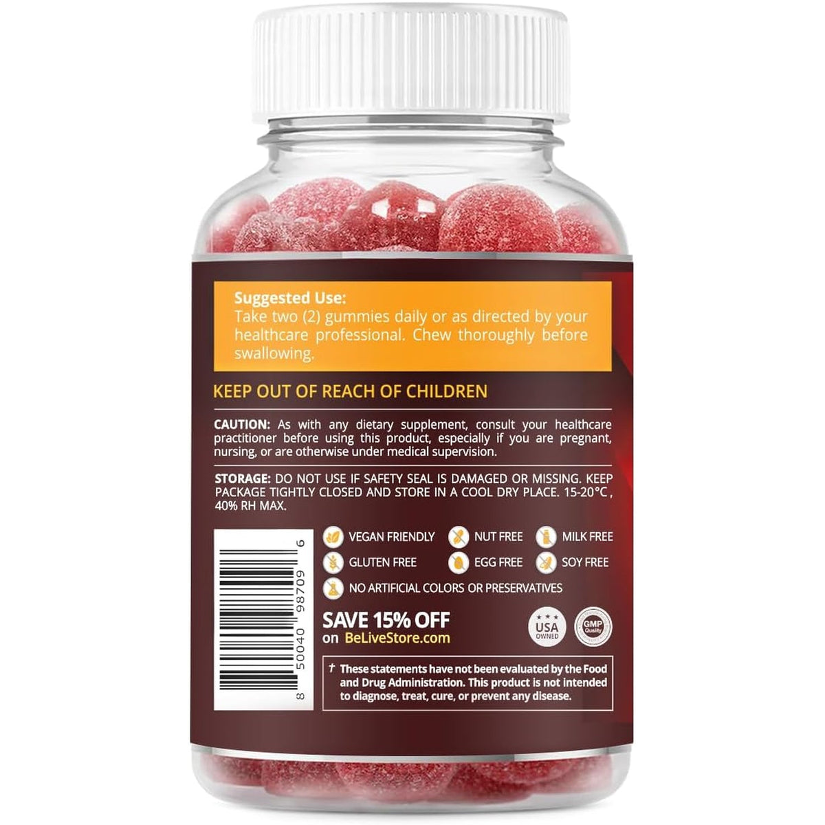 Belive Apple Cider Vinegar Gummies - ACV Gummies without Sugar I Detox & Cleanse Digestive Health I Alternative to Capsules, Vegan, Keto Friendly, Gluten Free | 60 Ct