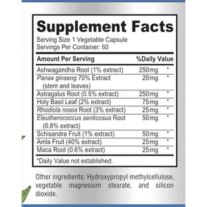 Adaptogen Stress Relief Immune Support Formula - Adaptogenic Adrenal Support with Ashwagandha, Astragalus, Ginseng, Holy Basil, Rhodiola, Amla, Maca, Schisandra, Non-Gmo - 60 Capsules