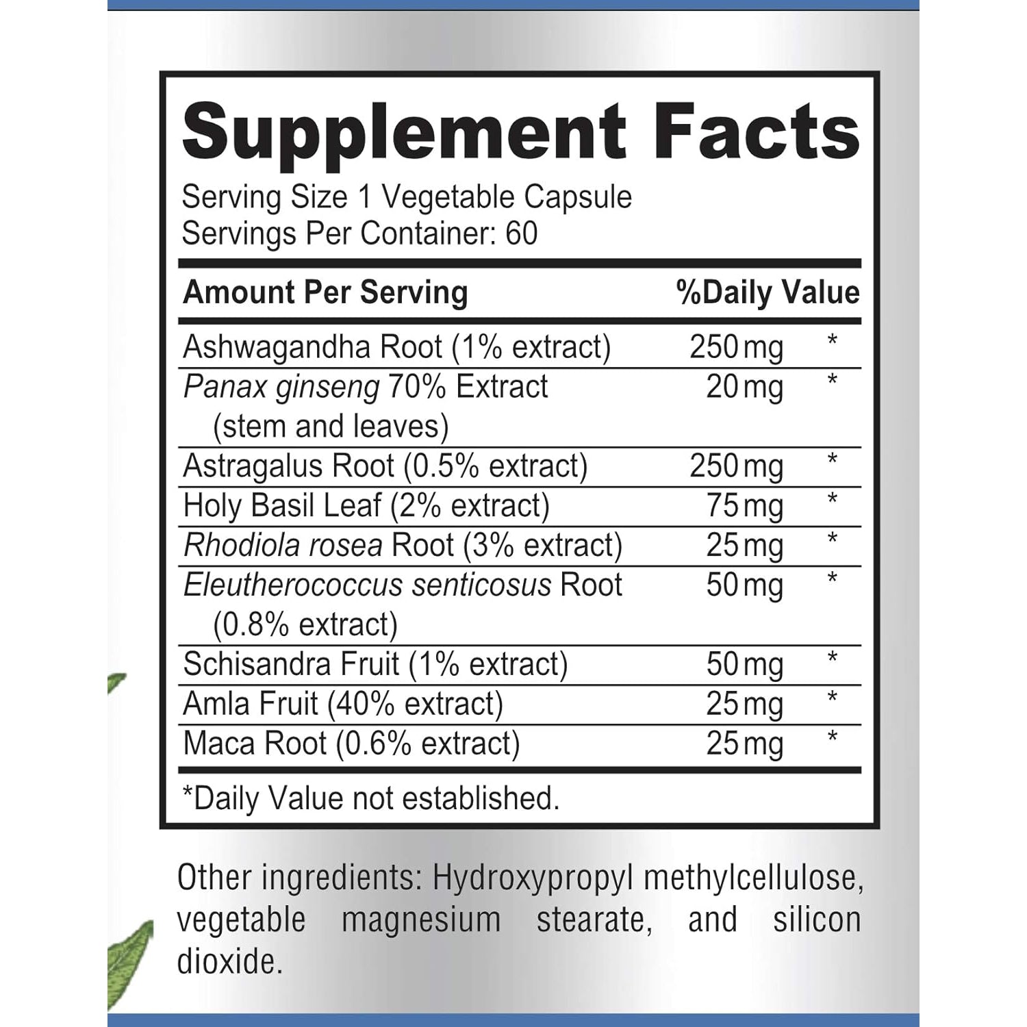 Adaptogen Stress Relief Immune Support Formula - Adaptogenic Adrenal Support with Ashwagandha, Astragalus, Ginseng, Holy Basil, Rhodiola, Amla, Maca, Schisandra, Non-Gmo - 60 Capsules