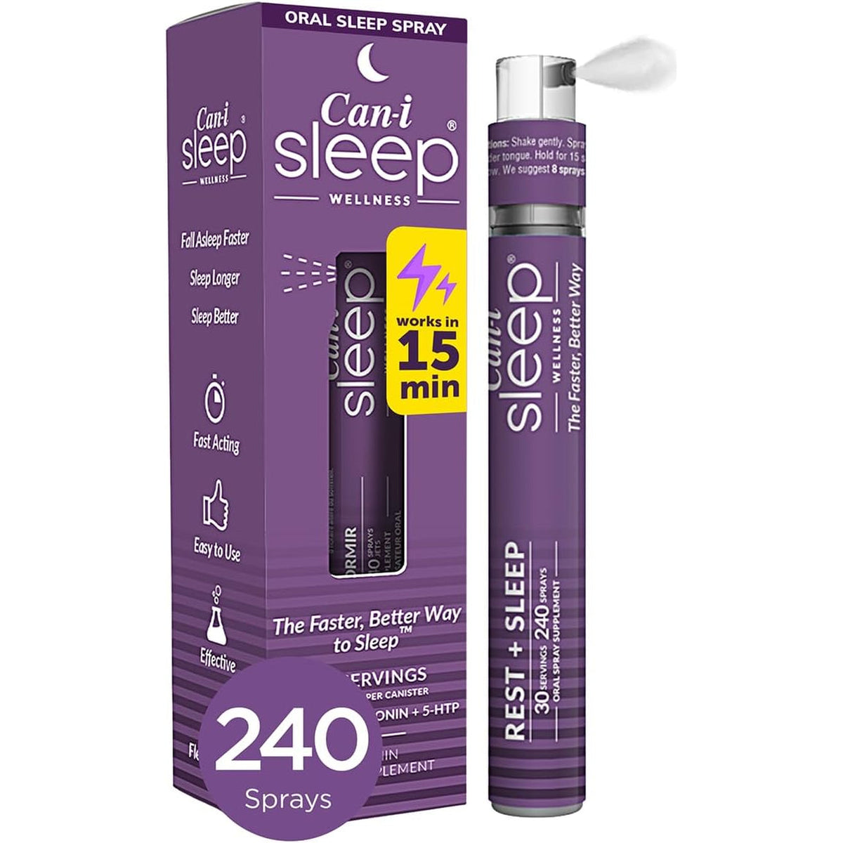 Can-I Sleep Spray for Adults – Fast-Acting Melatonin Spray with GABA & 5-HTP – Sleep Supplement to Fall Asleep Faster & Stay Asleep Longer – No Grogginess, Lack of Sleep Aid – 30 Servings 240 Sprays