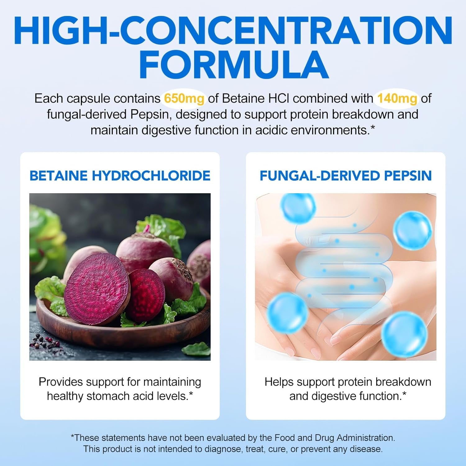 Betaine Hcl with Pepsin Digestive Enzymes Supplement, 120 Vegan Capsules, 790Mg Gluten-Free Formula for Digestive Support & Stomach Comfort, Plant-Based, Non-Gmo