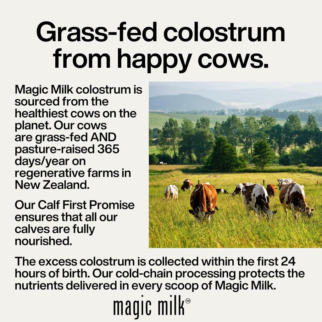 Magic Milk | Grass- Fed Colostrum | Chocolate Milk Flavor | Supports Immunity & Muscle Recovery | Gut Health Superfood | Nutrients for Skin & Hair Health | Bovine Colostrum & Collagen | | 20 Servings