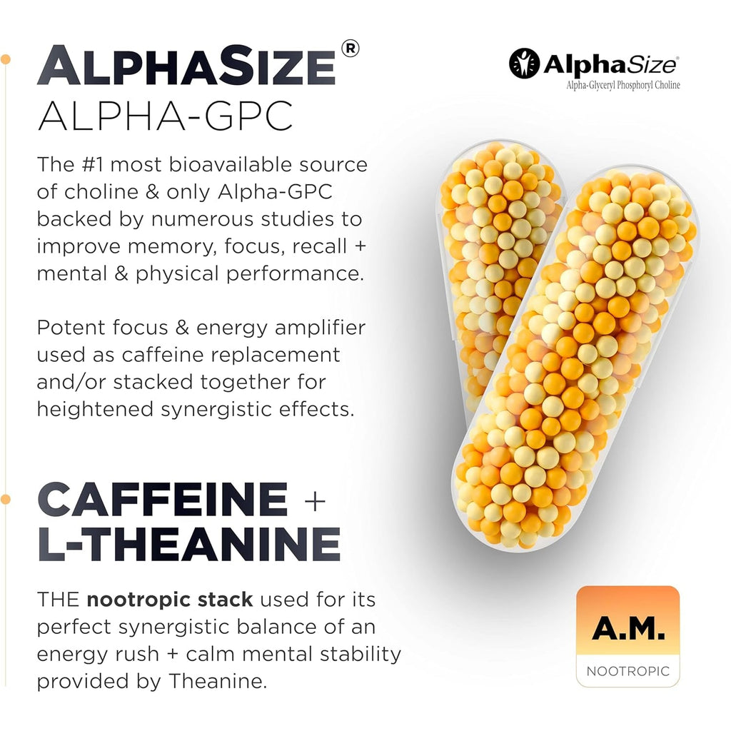 AMPM Nootropic Total Focus + Calm 9X Strength W. Caffeine, L-Theanine, Alpha GPC, L-Tyrosine, Ashwagandha - X-Release Energy Pills Nootropics Brain Support Supplements for Memory and Focus Supplement