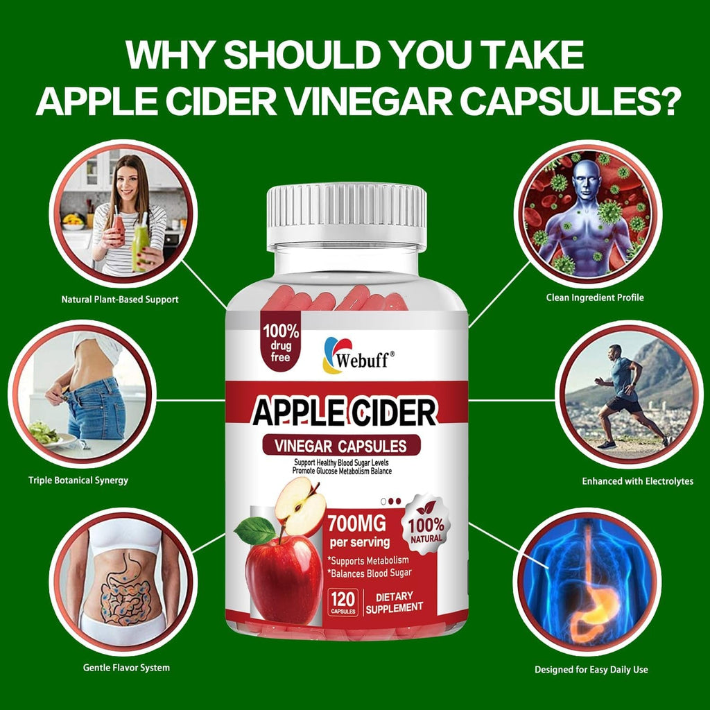 Apple Cider Vinegar Capsules 700Mg - 120 Count | Extra Strength ACV with the Mother | Supports Weight Management, Digestion, Metabolism & Immune | Vegan, Non-Gmo, Gluten-Free (Pack of 1)
