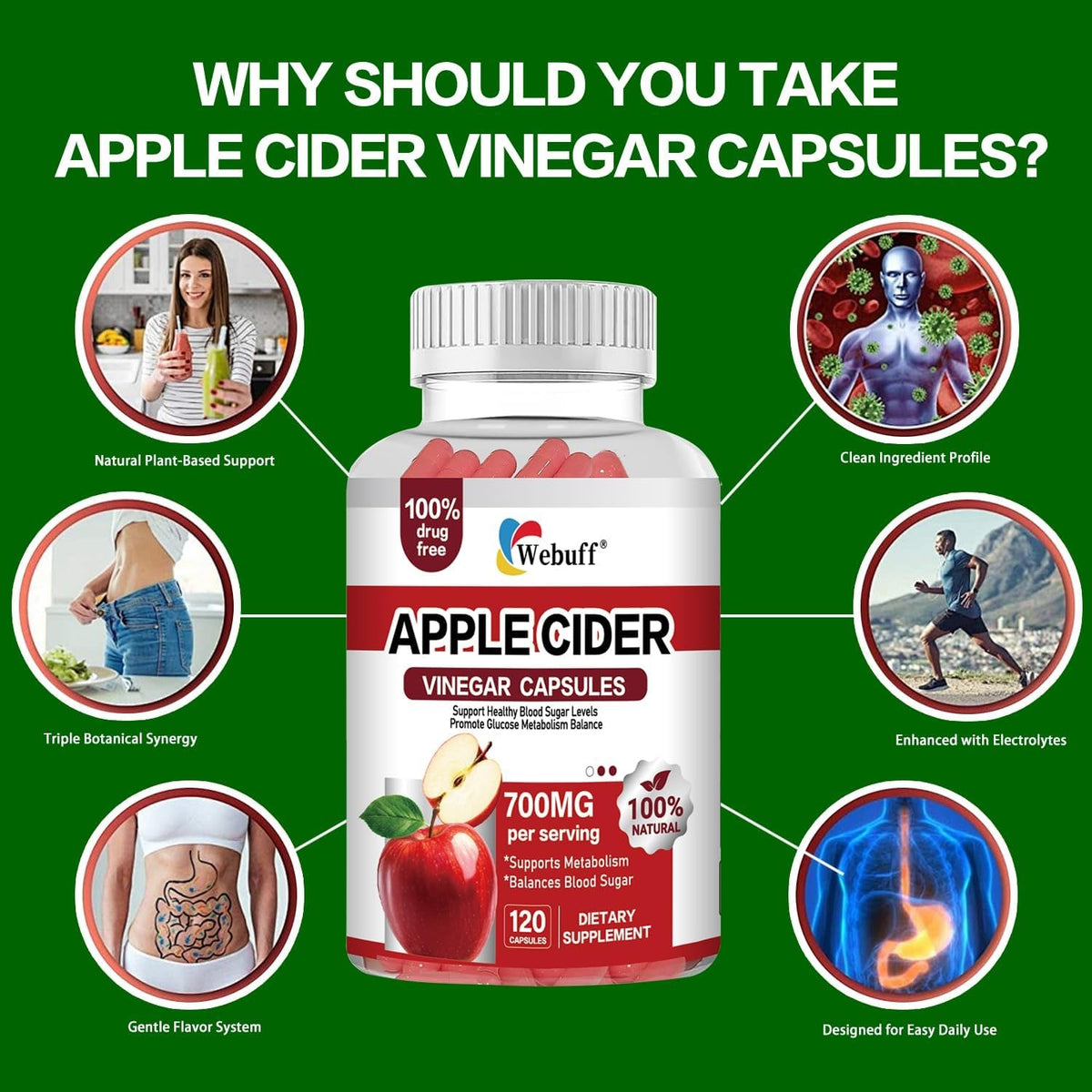 Apple Cider Vinegar Capsules 700Mg - 120 Count | Extra Strength ACV with the Mother | Supports Weight Management, Digestion, Metabolism & Immune | Vegan, Non-Gmo, Gluten-Free (Pack of 1)