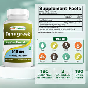 Best Naturals Fenugreek Seed 610 Mg 180 Capsules