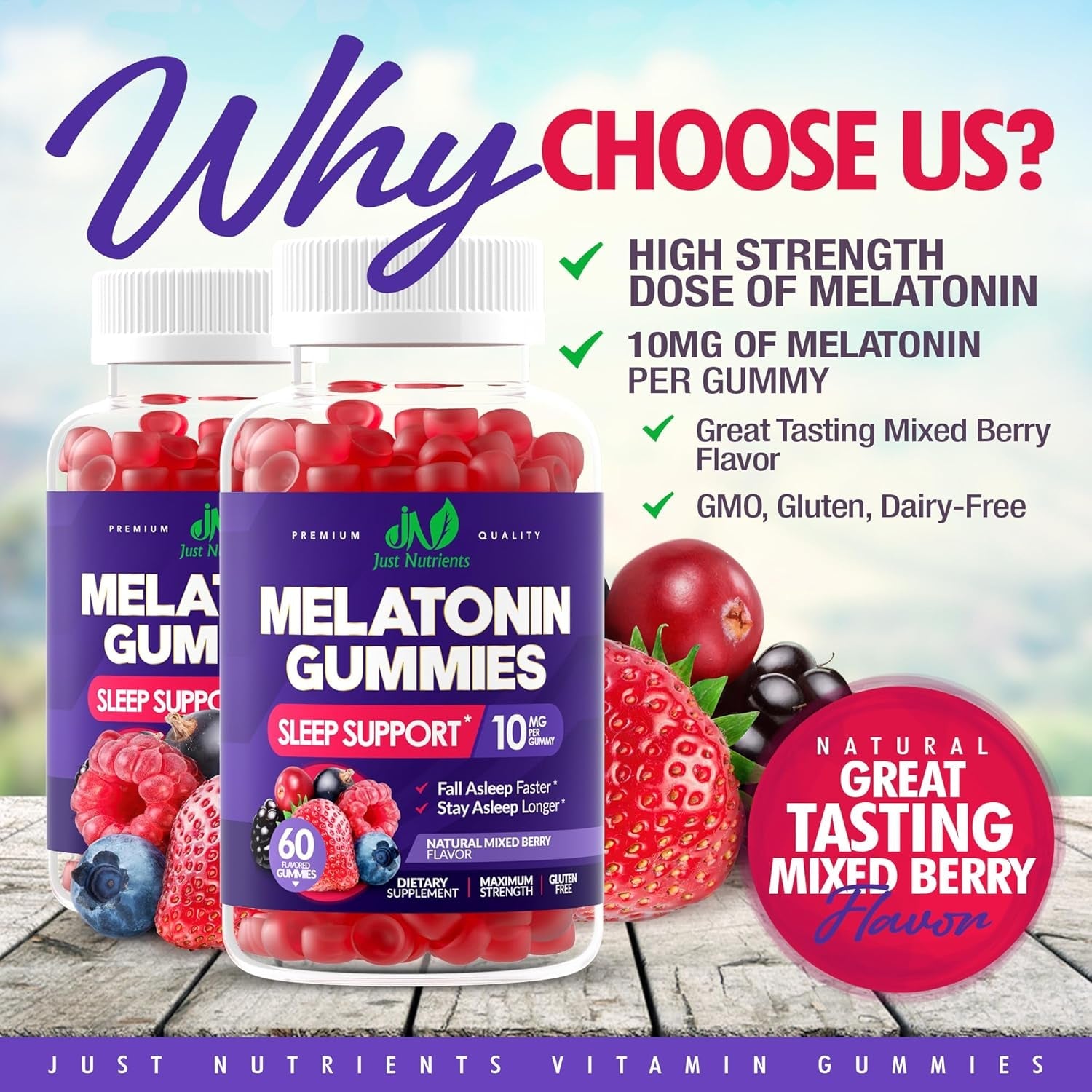 Melatonin 10Mg Gummies with 10Mg of Melatonin per Gummy (60 Servings) - Maximum Strength Sleep Support for Adults - Gluten-Free, Non-Gmo, Vegetarian, Great Tasting Mixed Berry Flavor - 60 Servings