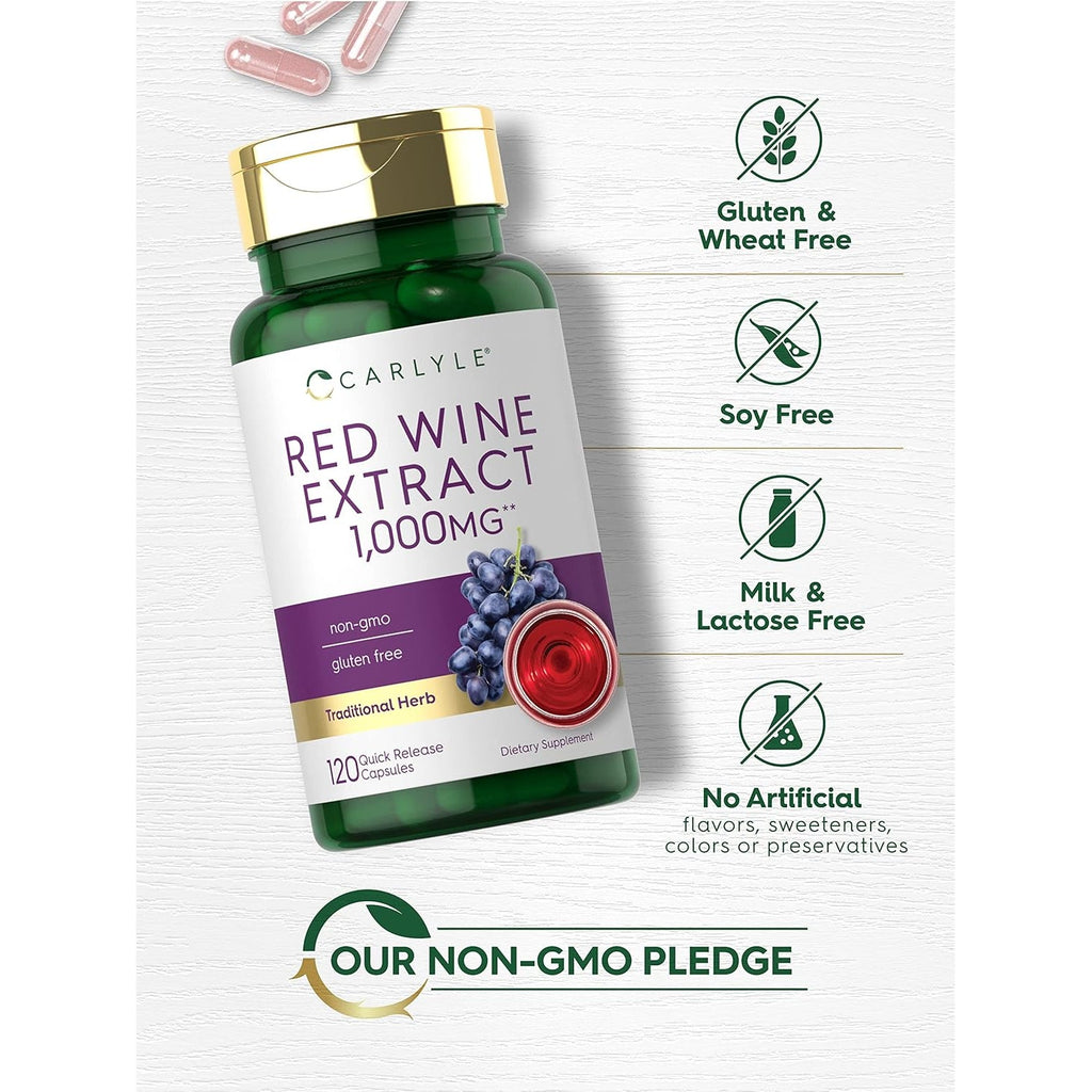 Carlyle Red Wine Extract Capsules | 120 Count | Non-Gmo and Gluten Free Supplement