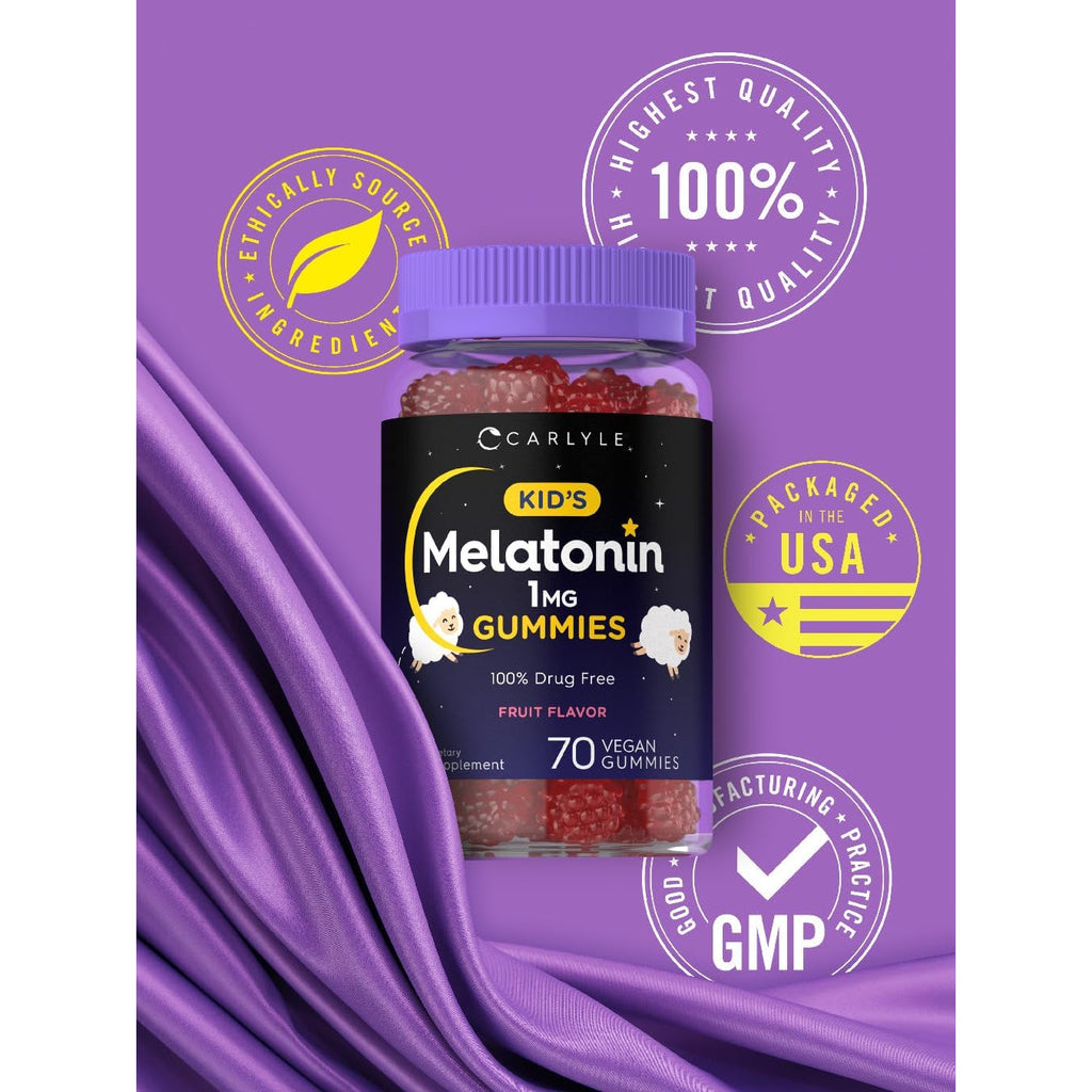 Carlyle Kids Melatonin Gummies | 1 Mg 70 Count | Fruit Flavor Gummy | Vegan, Non-Gmo, Gluten Free