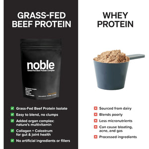 Noble All-In-One Chocolate Protein Powder, 21G Grass-Fed Beef Protein & Collagen, Colostrum & Organ Blend, Whey-Free, Seed Oil-Free, Zero-Carb, 30 Servings (1.75Lbs)