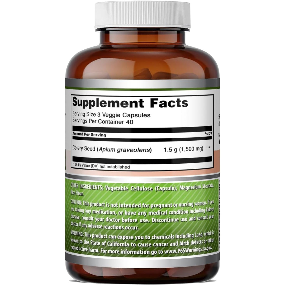 Amazing Formulas Celery Seed Extract Supplement | 1500 Mg per Serving | 120 Veggie Capsules | Non-Gmo | Gluten-Free | Made in USA