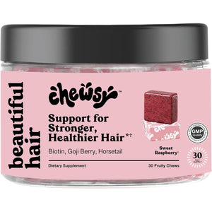 Chewsy - Beautiful Hair - Support for Stronger, Healthy Hair - with Biotin, Horsetail Extract, Goji Berry & Vitamins - Sweet Raspberry, 30-Day Supply