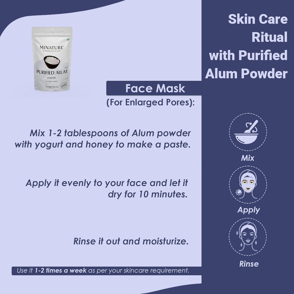 Mi Nature Alum Powder Potassium (Fitkari/Phitkari) -100% Natural Skincare for Acne, Odor Control & Water Purification Face Mask for |Pore Refining 100G |Face Pack Powder |Cruelty-Free