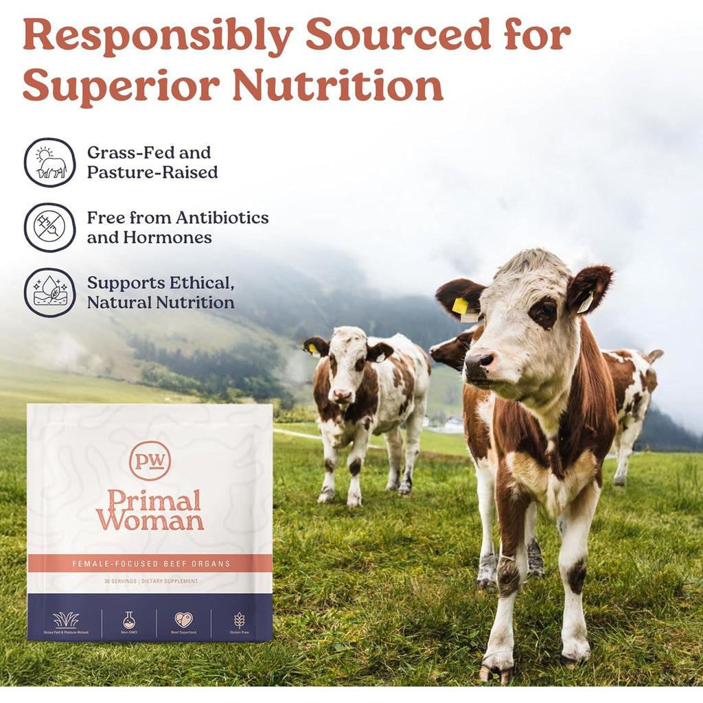 Beef Organ Supplement for Women - Heart, Liver for Women, Grass Fed, Pasture Raised Liver | Primal Beef Organ Capsules Woman (60 Capsules)