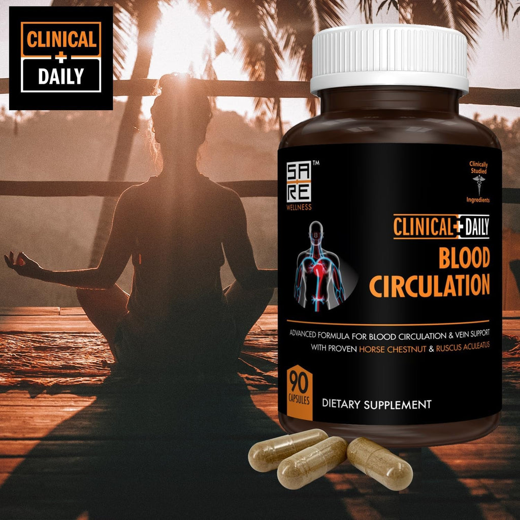 Clinical Daily Blood Circulation Supplement. Butchers Broom, Horse Chestnut, Cayenne, L-Arginine, Diosmin. Herbal Varicose Vein Treatment. Poor Circulation and Vein Support. 90 Capsules