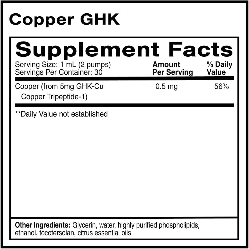 Quicksilver Scientific Oral Liposomal Copper GHK - Oral Liposomal Supplement for Collagen Support - Vegan, Gluten-Free, Sugar-Free & Non-Gmo - 1 Fl Oz (30 Servings)