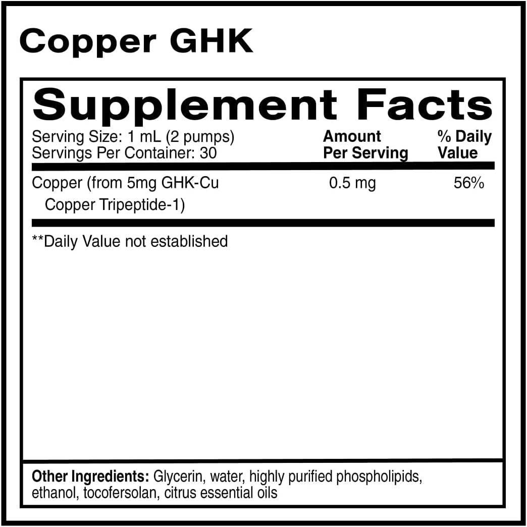 Quicksilver Scientific Oral Liposomal Copper GHK - Oral Liposomal Supplement for Collagen Support - Vegan, Gluten-Free, Sugar-Free & Non-Gmo - 1 Fl Oz (30 Servings)