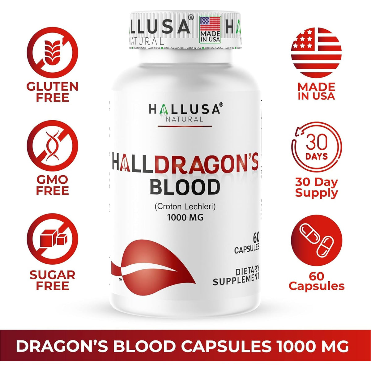 Dragon’S Blood Capsules 1000Mg, Croton Lechleri Extract (Sangre De Drago, Sangre De Grado) Natural Digestion Support, Skin Healing, Ulcers, Stomach Sensitivity, Scarring, Antioxidant Support, 60 Count