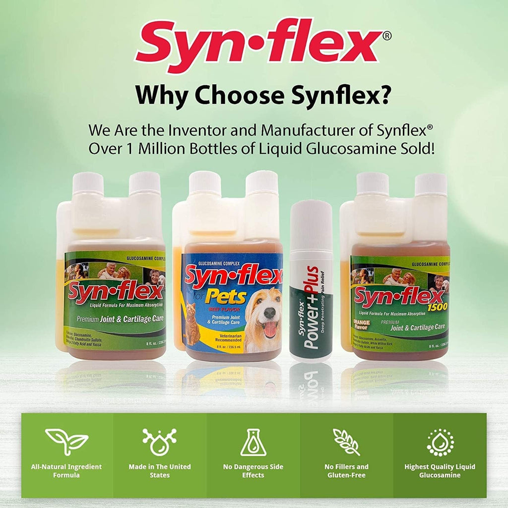 Synflex 1500Mg Liquid Glucosamine & Chondroitin Supplement - HSA/FSA, High Concentration and Fast-Absorbing Joint Support Formula with White Willow Bark, Manganese, and Boswellin, 32-Day Supply