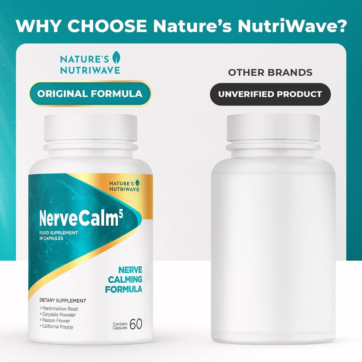 Nervecalm – Natural Calm Supplement | Herbal Blend with Passion Flower, Prickly Pear & California Poppy | Vegan Capsules, Non-Gmo, 1 Month Supply | Made in USA