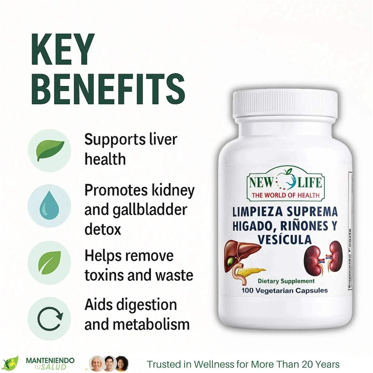 New Life Limpieza Suprema Hígado Riñones Y Vesicula, Healthy Liver Supplement, Dandelion Root, Milk Thistle Extract, 100 Capsules