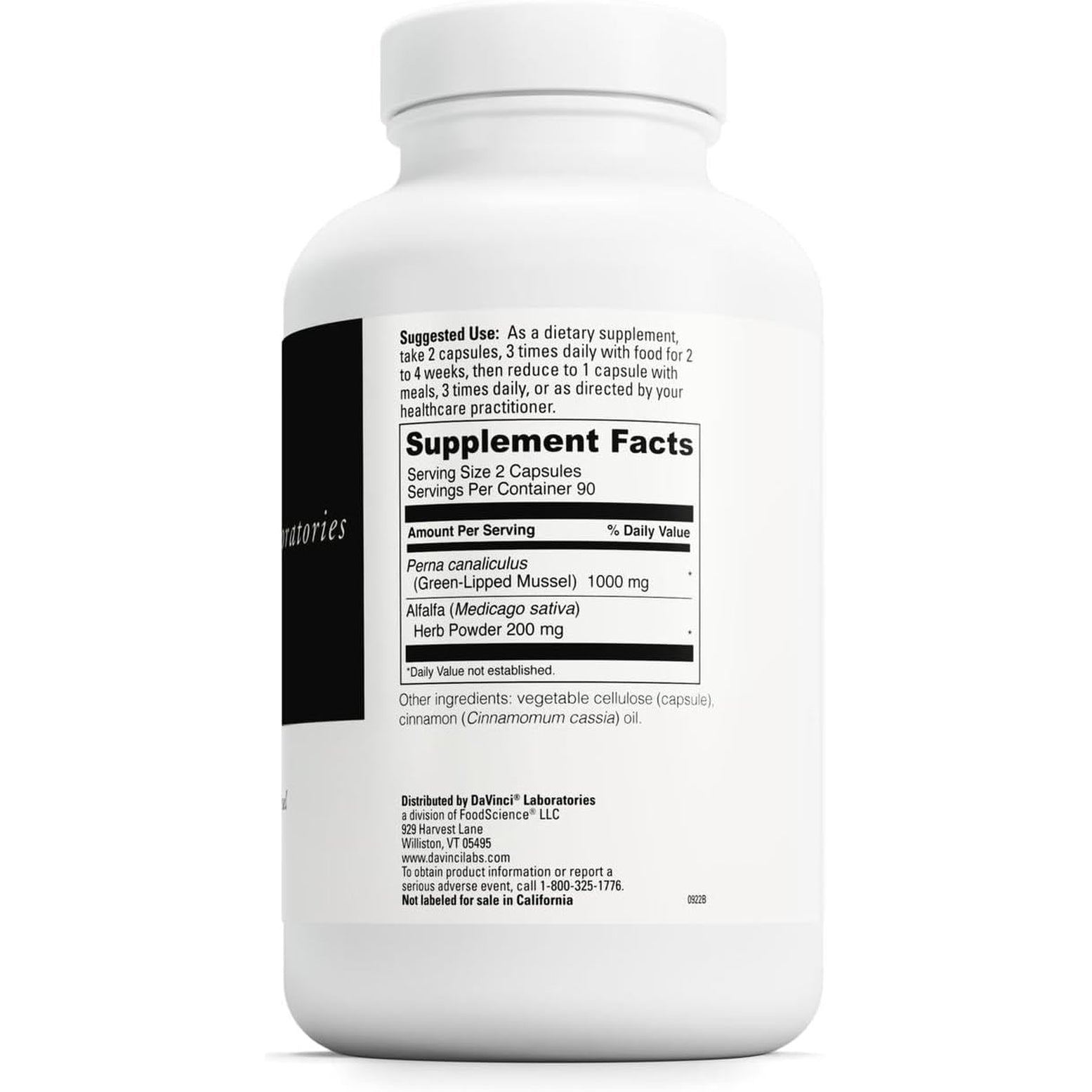 DAVINCI Labs Perna - Helps Support Joint Health with New Zealand Green Mussel, a Source of Omega-3, 6, 9 Fatty Acids, Glucosamine & Chondroitin - 180 Capsules (90 Servings)