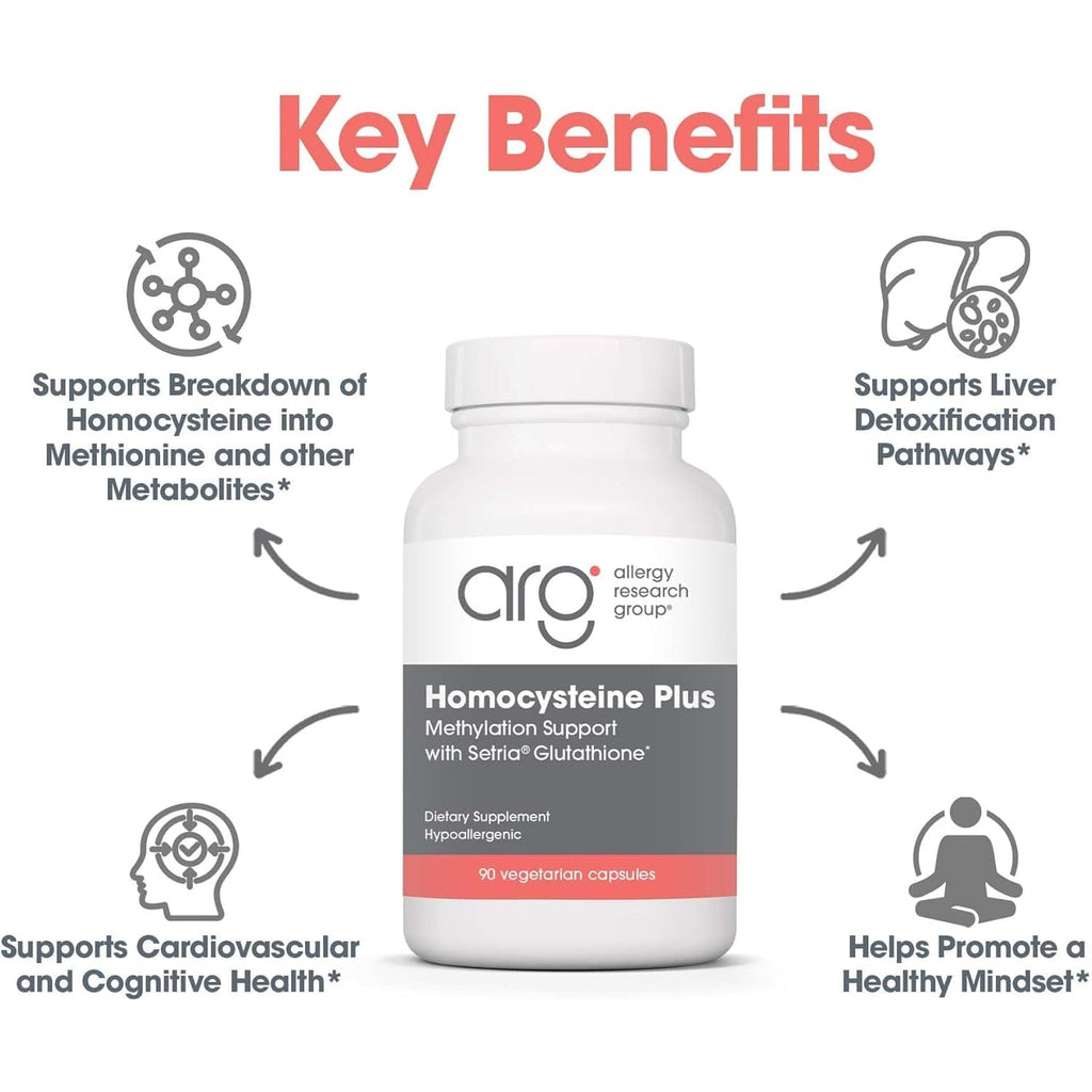Allergy Research Group Homocysteine plus Supplement - with Setria Glutathione, Vitamin B Complex, Trimethylglycine, Vegetarian Capsules - 90 Count