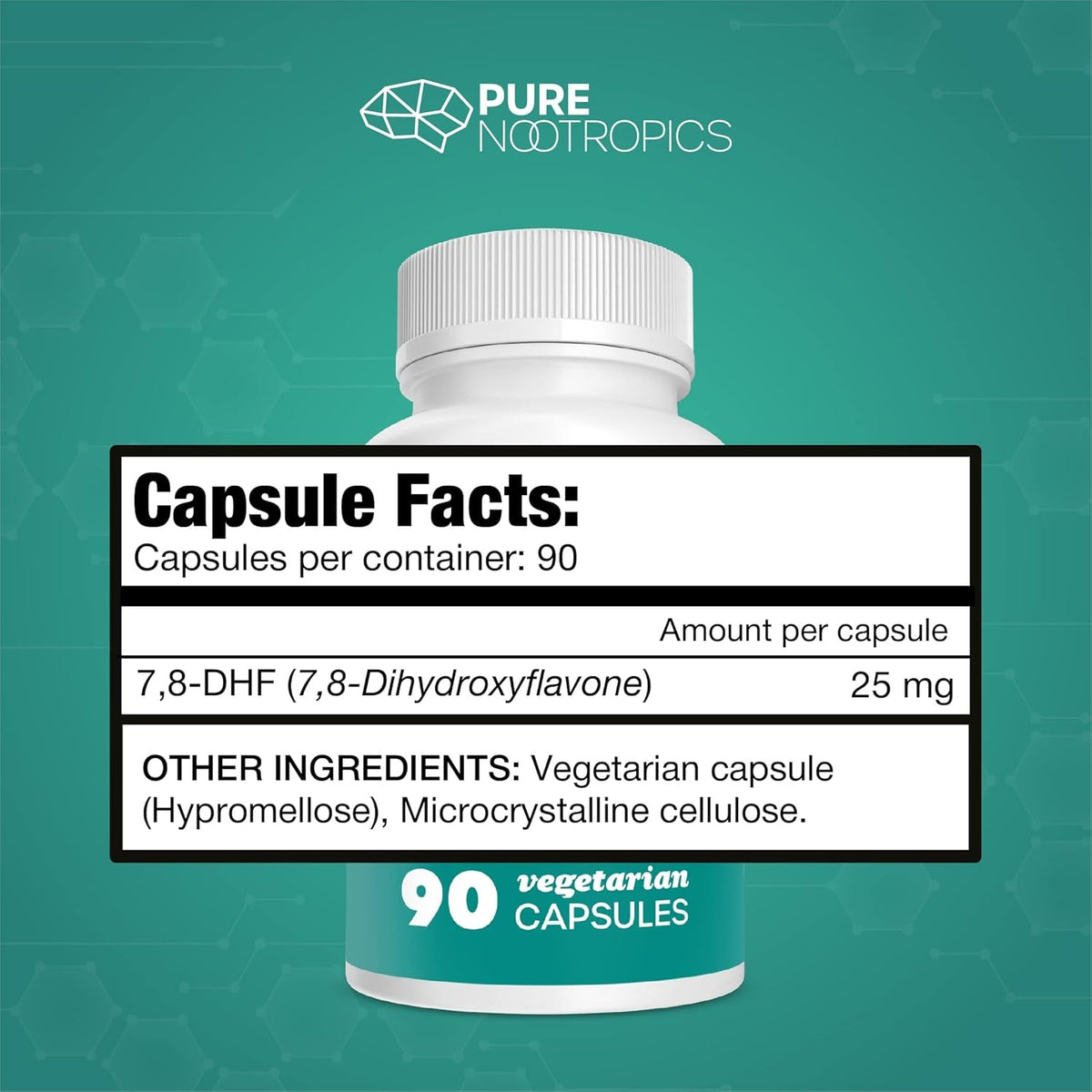 Pure Nootropics 7,8-DHF (7,8-Dihydroxyflavone) Capsules | 25 Mg | 90 Vegetarian Capsules