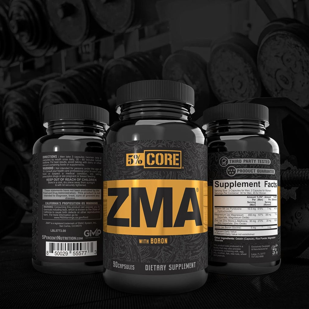 5% Nutrition Core ZMA (With Boron) | Promotes Recovery by Restoring Levels of Zinc, Magnesium & Vitamin B-6 (90 Capsules)