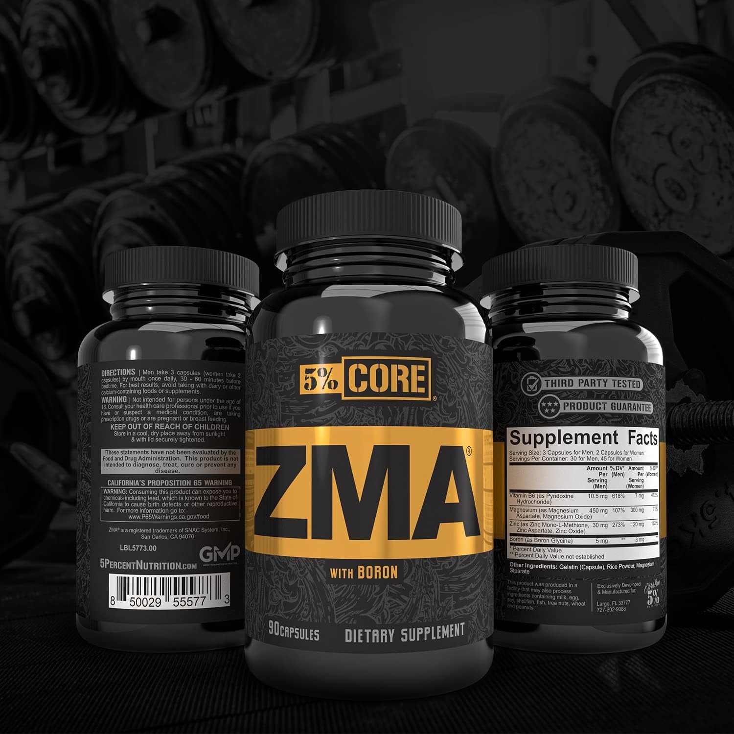 5% Nutrition Core ZMA (With Boron) | Promotes Recovery by Restoring Levels of Zinc, Magnesium & Vitamin B-6 (90 Capsules)
