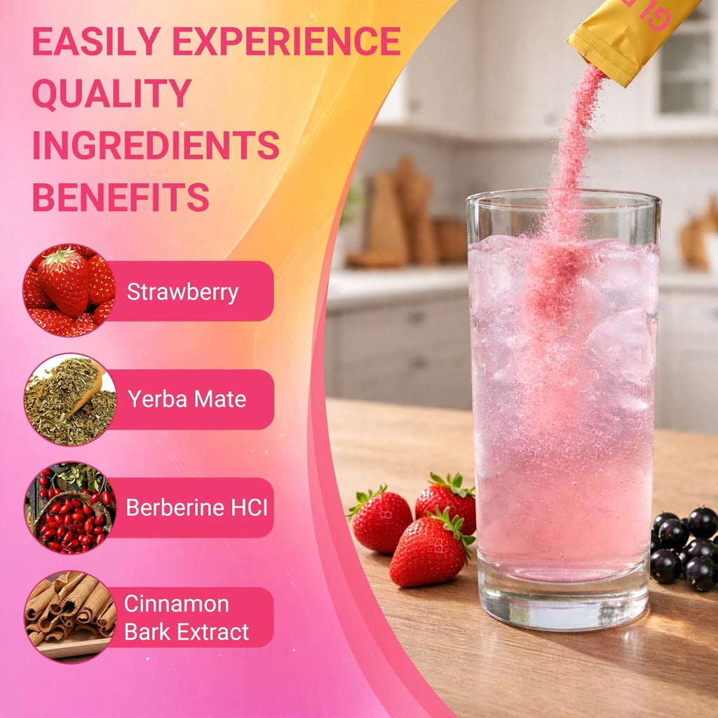 Cutting Drink Mix – GLP-1 Drink Mix – Support Dual Action Craving & Metabolism | Berberine, Cinnamon, Chromium, 5-HTP, Yerba Mate & Magnesium | Promotes Gut Health | Strawberry Flavor – 30 Sticks