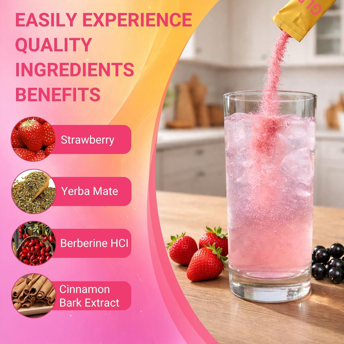 Cutting Drink Mix – GLP-1 Drink Mix – Support Dual Action Craving & Metabolism | Berberine, Cinnamon, Chromium, 5-HTP, Yerba Mate & Magnesium | Promotes Gut Health | Strawberry Flavor – 30 Sticks