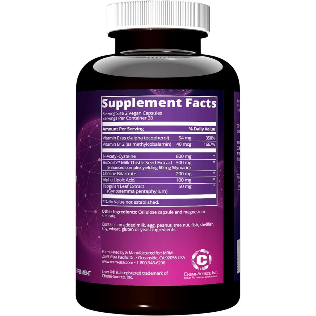 MRM Nutrition Liver X - Vegan Liver Support with Milk Thistle, N‑Acetyl Cysteine, Alpha‑Lipoic Acid, B-Vitamins & Jiaogulan, Natural Wellness Support for Women & Men, Gluten‑Free - 30 Servings