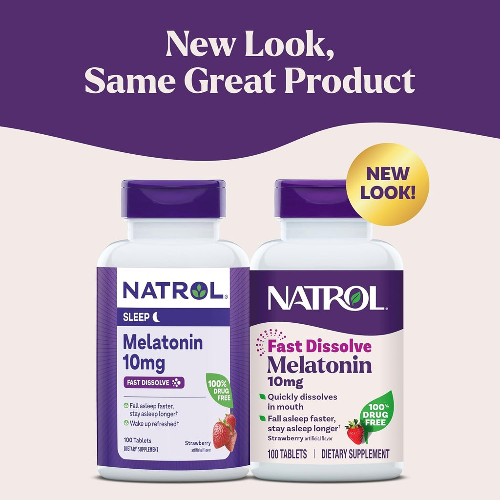 Natrol Melatonin 10Mg Fast Dissolve Tablets - Strawberry Flavor, 100 Count, Sleep Support, Fast Dissolve Melatonin for Adults, 100-Day Supply