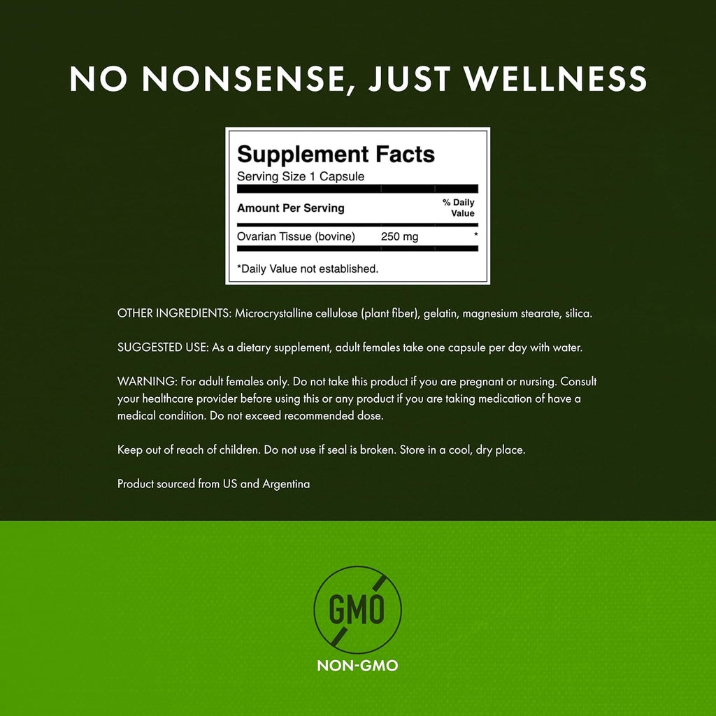 Swanson Ovarian Glandular Supplement - Women'S Glandular Health and Balance Support - Premium Bovine Tissue - 60 Capsules, 250Mg Each